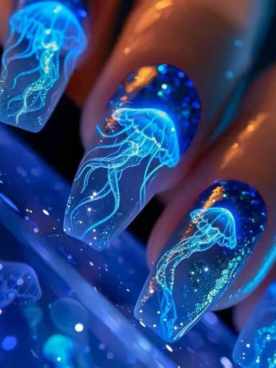 Accessories - 48pcs Ice Transparent Gradient Wearable Nail Jellyfish Blended Wearable Nail